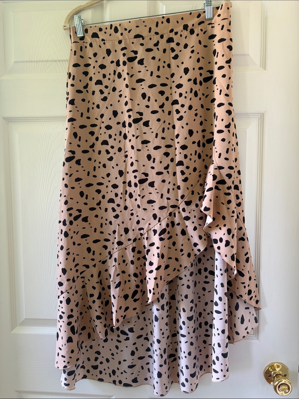 SHEIN Blush Pink Maxi Skirt with Black Spot Print and Ruffle Hem-Bundle Only